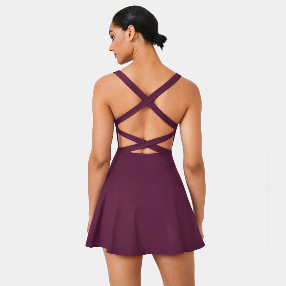 Crisscross Backless Flare 2-Piece Pocket Dance Active Dress Magenta Purp… - Picture 5 of 14